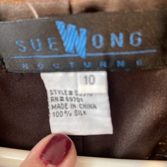 Sue Wong Vintage Embroidered Silk Duster Coat Faux Fur Floral Size 10. Neimans - Picture 2 of 8